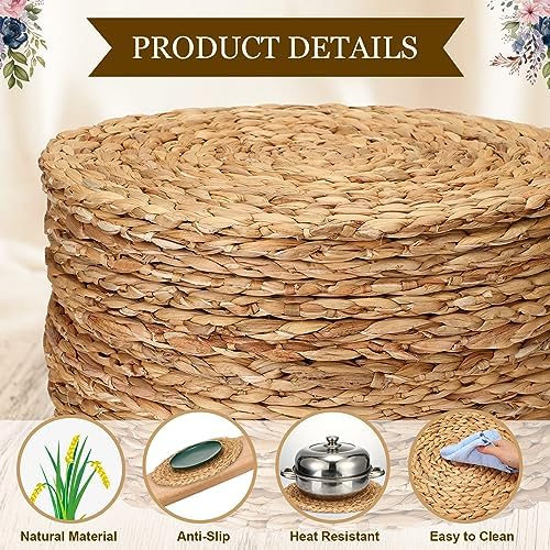 Tanlade 30 Pcs 13.8 Inches Woven Round Placemats, Water Hyacinth Dinner - Image 4
