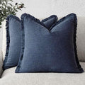 Foindtower Decorative Linen Fringe Throw Pillow Covers 22×22 Inch,Navy Blue by Foindtower