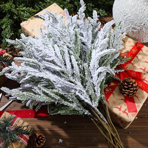 Wavwavw 12 Pcs Christmas Snowy Norfolk Pine Branches 18 Inch - Image 2