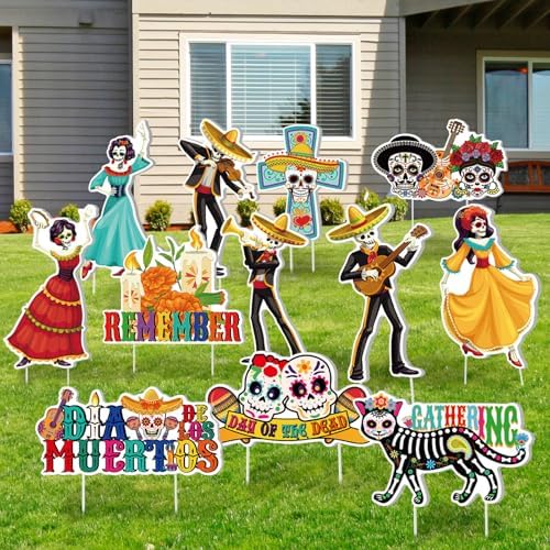 12 Pcs Day of the Dead Yard Signs, Dia De Los Muertos Sugar Skull Decor - Image 3