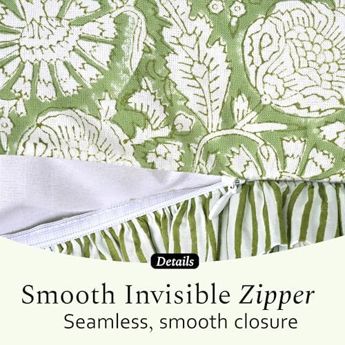CPC Olive Bloom Hand Block Print 100% Cotton Ruffle Throw Pillow Cover 24x24 inch with Hidden Zipper Decorative for Couch, Bed, Sofa, Farmhouse, Cottagecore Decor Gift Christmas Fall Thanksgiving - Image 6