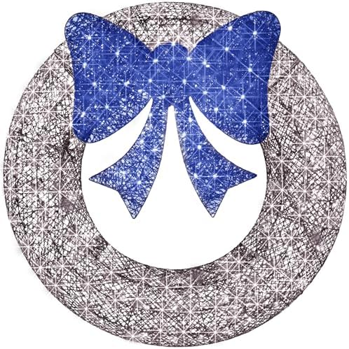 Best Choice Products 60in Pre-Lit Outdoor Christmas Wreath Decoration, LED Metal Holiday Decor for Home Exterior, Garden w/ 206 Lights, Bow - Hanukkah Silver/Blue by BestChoiceProducts