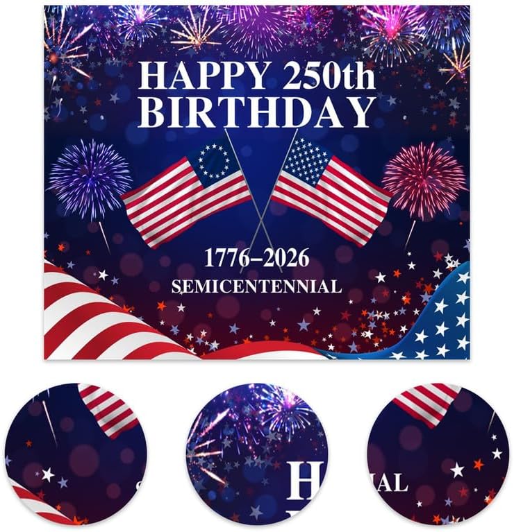 4th of July Backdrop Decorations Independence Day Backdrop 250 Anniversary USA Flag Banner 10x10ft 250th Birthday Fireworks Semiquincentennial Photography Background Photo Studio Props - Image 5