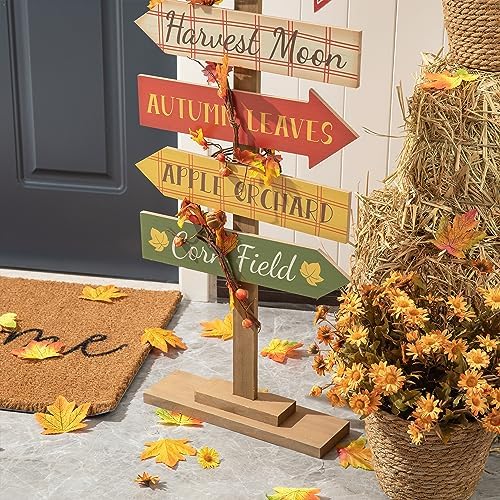 Glitzhome 42.5”H Fall Wooden Pumpkin Patch Porch Decor, Rustic Fall Harvest Welcome to Our Patch Yard Sign, Farmhouse Directional Porch Sign Standing Decor for Fall Harvest Autumn Thanksgiving - Image 5