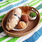 i- lan 2Pack Extra Large Oval Rattan Serving Trays with Handles-17 Inch Natural Brown Wicker Oval Serving Baskets Food Storage Platters Decorative Display Tray Set for Ottoman,Coffee Table,40cm+43cm - Image 5