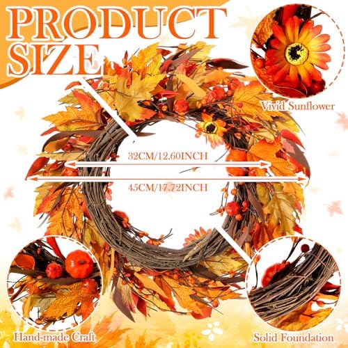 2 Pcs Fall Welcome Door Mat and Wreath for Front Door Autumn Outdoor Mat - Image 3