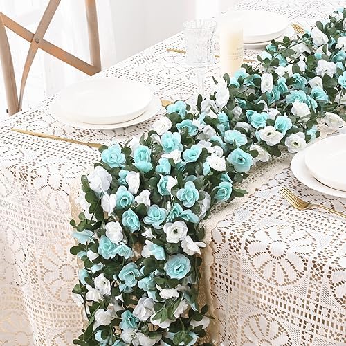 BLEUM CADE 12Pcs 16.4Ft Fake Flower Garland Faux Rose Vines with Lights - Image 4