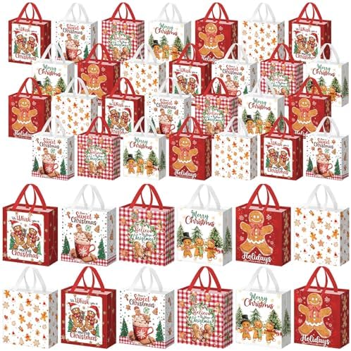 Wesnoy 48 Pcs Large Christmas Gingerbread Man Gift Bags Bulk with Handles by Wesnoy