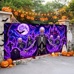 7x16FT Halloween Neon Skull Garage Door Banner UV Reactive Fluorescent Skeleton Garage Door Cover Decoration for Hallowen Decoration - Image 5