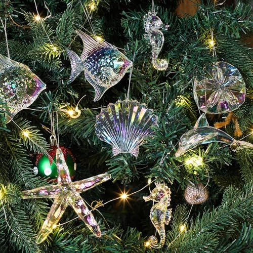 Geetery 15 Pcs Coastal Crystal Christmas Tree Ornaments Acrylic Ocean - Image 3