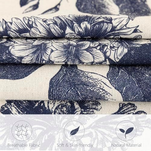 Foindtower Set of 2 Linen Floral Vintage Throw Pillow Covers Neutral Accent Print Decorative Cozy Cushion Covers Farmhouse Boho Home Decor for Sofa Chair Couch Bed Living Room,24×24 Inch,Navy Blue - Image 2