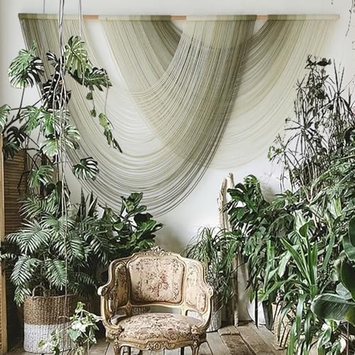 Macrame Wall Hanging Boho Tapestry Dip Dyed Ombre Moss Green 57"W*39"L by FLBER