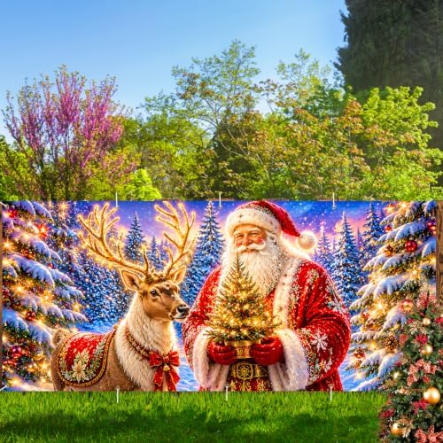 7x16FT Christmas Santa Deer Garage Door Cover Decorations Christmas Garage Door Banner for Outdoor Indoor Christmas Decorations Party Photography Backdrop - Image 6