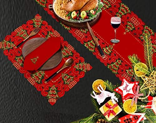 Grelucgo Set of 6 Embroidered Christmas Holiday Holly Tree Table Placemats, Rectangular 12 x 18 - Image 4