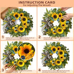 WANNA-CUL 24 Inch Summer Sunflower Wreath Linen Ribbon Front Door Wreath - Image 4