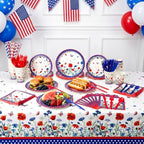 Funnymoom 218 Pcs Patriotic Floral Party Decorations Paper Plates Serve 24 - Image 4
