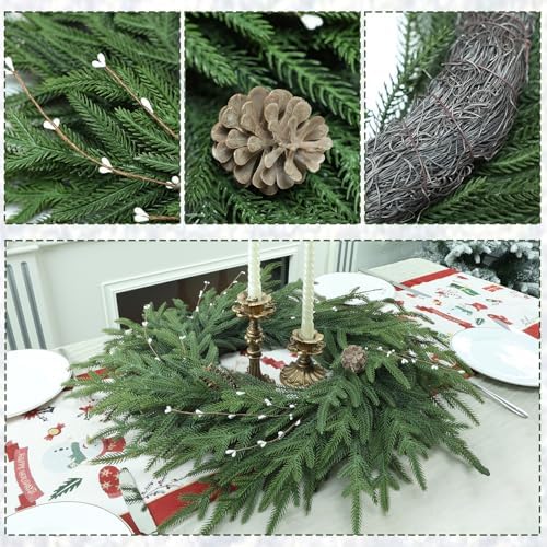 26 Inch Christmas Wreath, Christmas Wreaths for Front Door, Pine Wreath with Pine Cones Berries for Indoor Outdoor Wall Mantle Door Decor - Image 4
