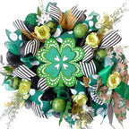 idyllic Irish Festival Aloe Green 22 Inch St Patricks Day Wreath, Four Leaf Clover Wood Sign with Green White Bow, Shamrock Decorations for Front Door Window Indoor Outdoor Holiday Decor by idyllic