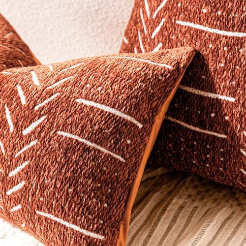 BlissBlush Decorative Throw Pillow Covers 20X20 Set of 2, Brick Red Boho Farmhouse Cushion Cover, Cozy Soft Accent Pillowcase for Couch Sofa Bed Living Room Home Décor - Image 7
