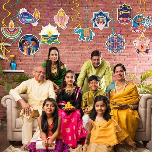 Qpout 30pcs Happy Diwali Party Hanging Swirls Decoration,Indian Festival of Lights Party Themed Ceiling Swirls Kit for Home Office Indian Diwali Deepavali Party Supplies - Image 6
