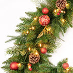 9FT Red Gold Christmas Garland Prelit with 70 Lights Plug in,Decor for Fireplace Stairs Mantle Door Indoor Outdoor - Image 2