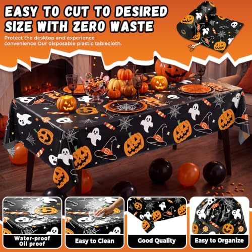 54 Inch X 300 Feet Plastic Table Cover Roll Disposable Halloween Tablecloth Pumpkin Ghost Plastic Table Covers for Halloween Party Decorations (Pumpkin Ghost, 300 Feet) - Image 4
