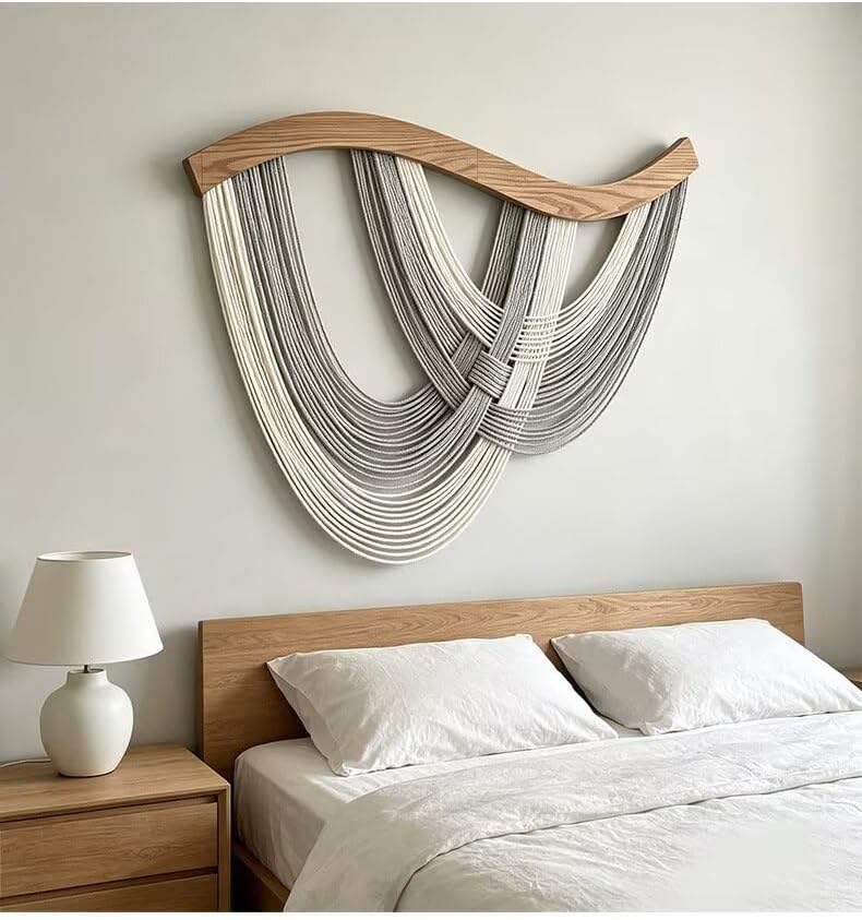 SlenyuBridal Handmade Macrame Wall Hanging Dip Dyed Woven Tapestry Boho Wall Decor Neutral Modern Bohemian Walls Art Decorations for Headboard Bedroom Gray 31.5 x 23.6inch - Image 3