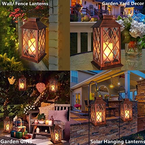 [2 Pack] TAKE ME 14" Solar Lantern Outdoor Garden Hanging Lantern Waterproof LED Flickering Flameless Candle Mission Lights for Table,Outdoor, Mothers Day Gifts Mom Wife - Image 2