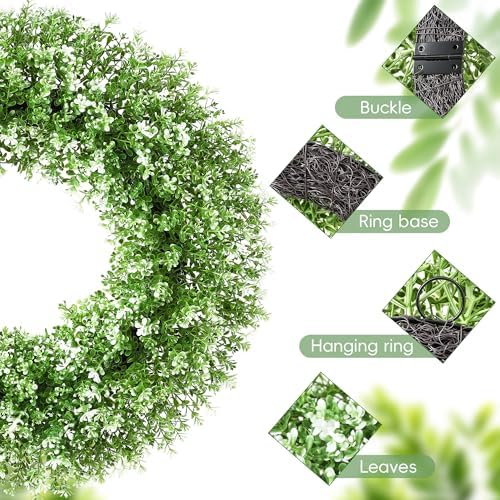 22“ Boxwood Wreath for Front Door,Spring Wreaths for Front Door, Farmhouse Door Wreath Outdoor Indoor for All Seasons Decor - Image 3