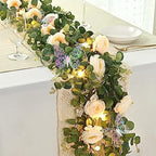 13 Ft Champagne Fuller Flower Garland with Light Butterfly, Fake Rose Vine by Yastouay
