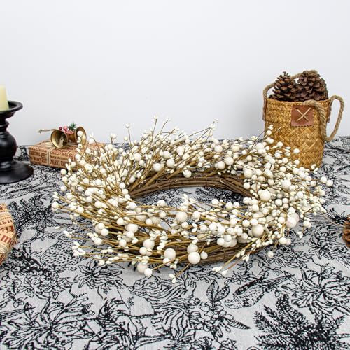 Artificial Winter Wreaths for Front Door 20 Inches White Wreath Rustic White Berry Twig Wreath for Indoors Porch Windows Wall Outdoor Christmas Celebration - Image 5