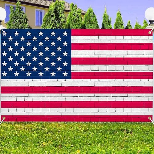 Independence Day Photo Backdrop 12x10 FT Large Patriotic American Flag Brick Wall Background 4th of July Decorations for Home Outdoor Banner Polyester - Image 3