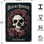 Vintage Metal Tin Sign Halloween Skull Rose Wreath Gothic Romance Wall Art for Bedroom Bar 8×12 Inches with Metal Frame - Image 7
