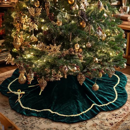 Arrowbash Green 48 Inch Christmas Tree Skirt Velvet Scallop Ddge - Image 4