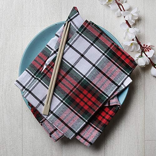 DG Collections Dinner Napkins, 100% Cotton Over Sized Kitchen Napkins, Set of 12 Pack (19 x 19 Inch) Red/White/Green Plaid Napkin for Christmas and Thanksgiving - Image 2