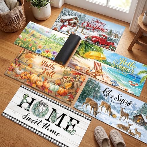 Tinideya Seasonal Door Mat Inserts 22 x 10 in, 6 Pack Holiday Doormat Set - Image 2