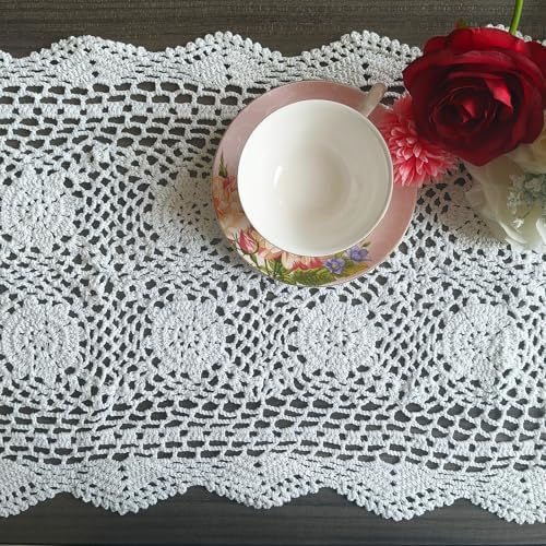 USTIDE White Cotton Crochet Table Runner Handmade Lace Table Doily Vintage Dresser Scarf for Farmhouse Kitchen Wedding Decor 15 Inch X70 Inch - Image 7