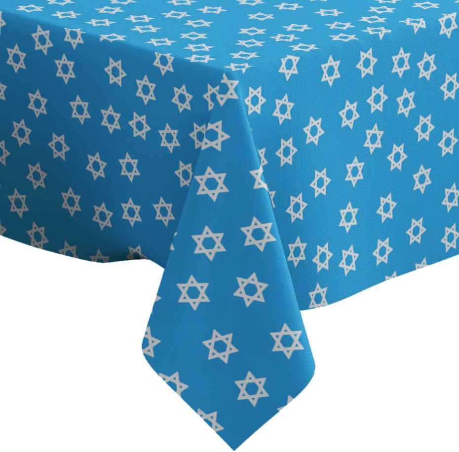 Jewish Hanukkah Star Pattern Pattern - Rectangle Oblong Linen Tablecloth, 60" x 84" inches Washable Decorative Table Cloth by Unknown