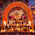 Cinnvoice 109 Pcs Day of the Dead Marigold Arch Set Include 70 Paper Marigold 1 Arch 2 Fixing Bracket Set Tape Simulated Monarch Butterfly for Diwali Day of the Dead Altar Table Decor (Orange) - Image 4