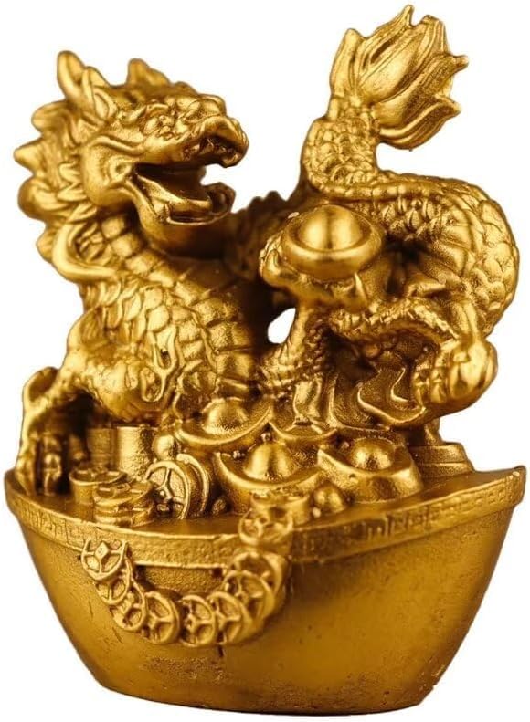 Brass Dragon Statues Chinese Feng Shui Zodiac Statue Small Lucky Figurine Animal Sculpture Ornament for Home Office Decor (Dragon) by Unknown