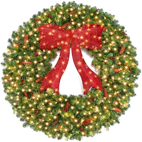SHareconn 60Inch Large Artificial Prelit Christmas Wreath for Outdoor Decor by SHareconn