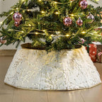 Soulchen Faux Fur Christmas Tree Collar 25.5" Foldable Christmas Tree Ring Rustic Luxury Faux Fur Plush for Xmas Base Stand Cover Xmas Holiday Decorations Indoor Home Decor(B,Berry Branch,White) - Image 3