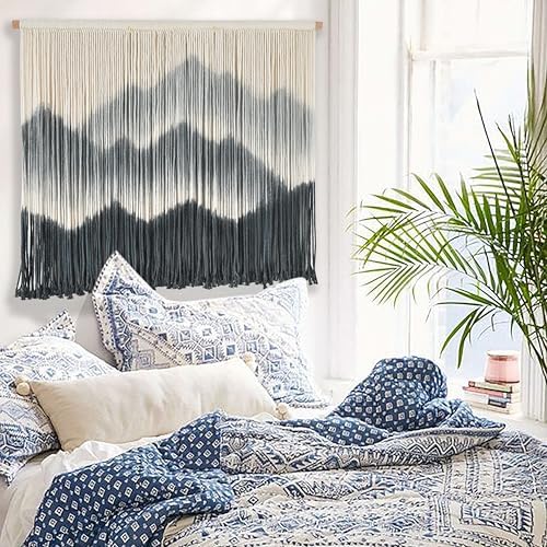 IOWER Macrame Wall Hanging Black Dip Dyed Boho Wall Art 27" W x 19" L - Image 3