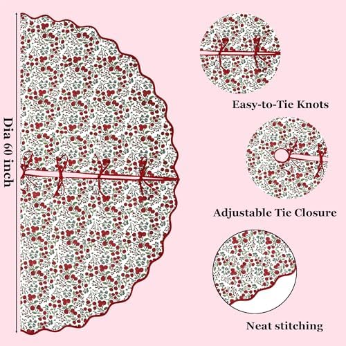 Ridhi Garnet Red Hand Block Print Cotton Christmas Tree Skirt 60 Inch - Image 2