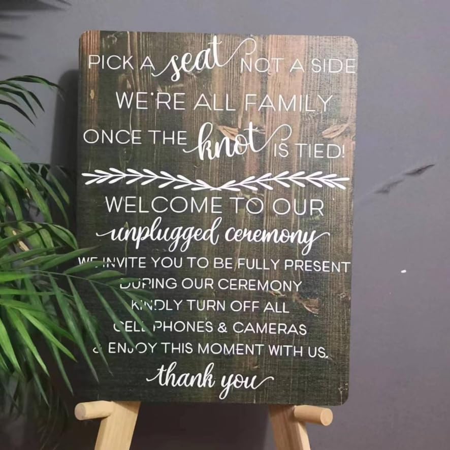 Wedding Sign Rustic Pick A Seat & Unplugged Wooden Vertical Sign for Wedding Ceremony & Reception Decor Seating Plan & Directional Decorations, Engagement & Anniversary Sign - 18x24in - Image 6