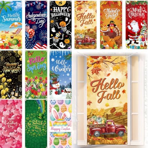 Preboun 12 Pcs Seasonal Door Cover Set, Fall Front Door Decoration 78x35'' by Preboun