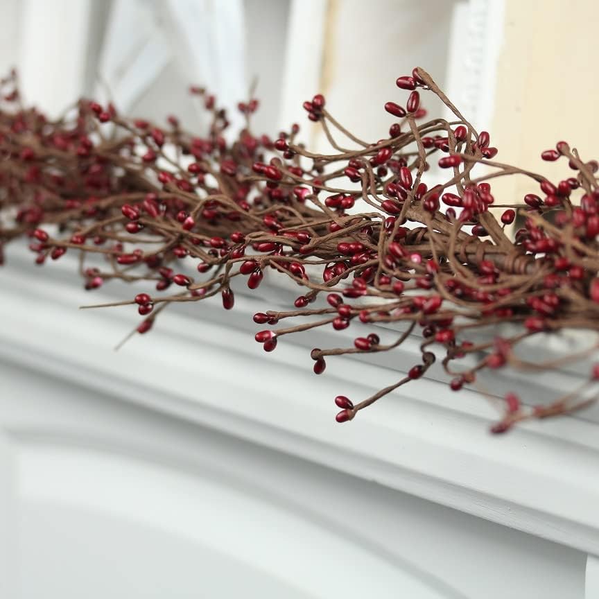 Fall Thanksgiving Pip Berry Garland – 54" Rustic Rich Burgundy Berries - Image 4