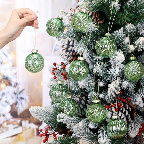 Jenaai 12 Pcs Christmas Mint Green Glass Ball Ornaments, Tree Decoration - Image 5