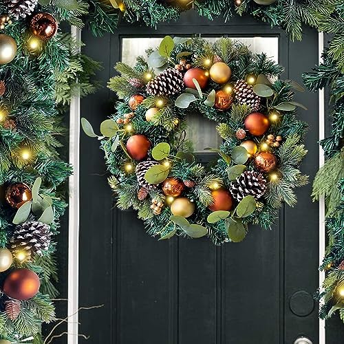 WANNA-CUL Pre-Lit 20 Inch Copper Gold Christmas Wreath for Front Door - Image 5