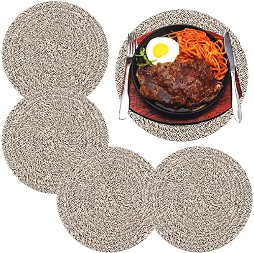 6 Pack Round Woven Placemats,13.8 inch Plate Chargers Mixed Brown Thick Place Mats Cotton Rope Braided Tablemats Rattan Mats for Christmas Table Decoration - Image 7